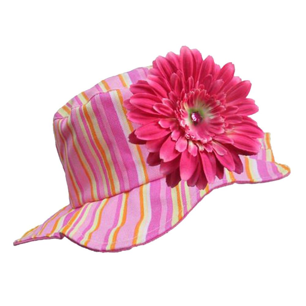 美國 Jamie Rae - 100%純棉帽-糖果粉條紋遮陽帽+糖果粉雛菊