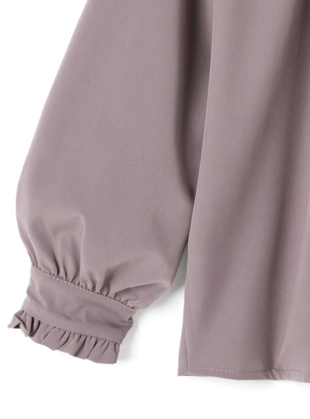 日本 GRL - 荷葉立領雪紡長袖襯衫-天使白