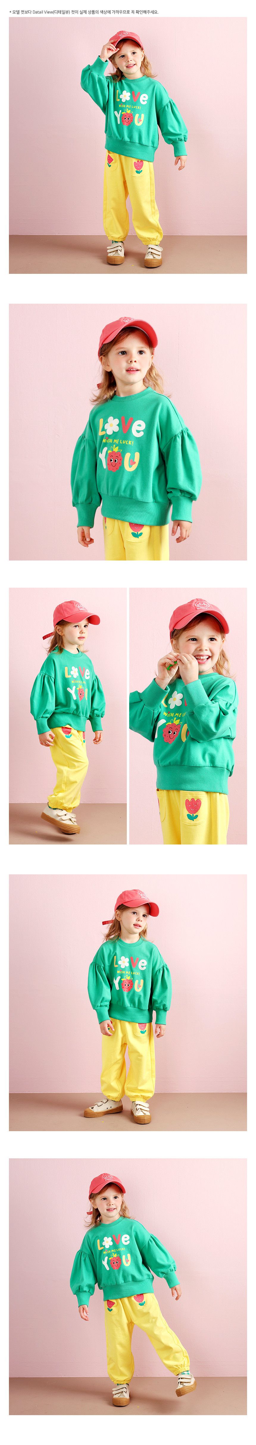 韓國 WALTON kids - LOVE野莓印花澎袖上衣-綠