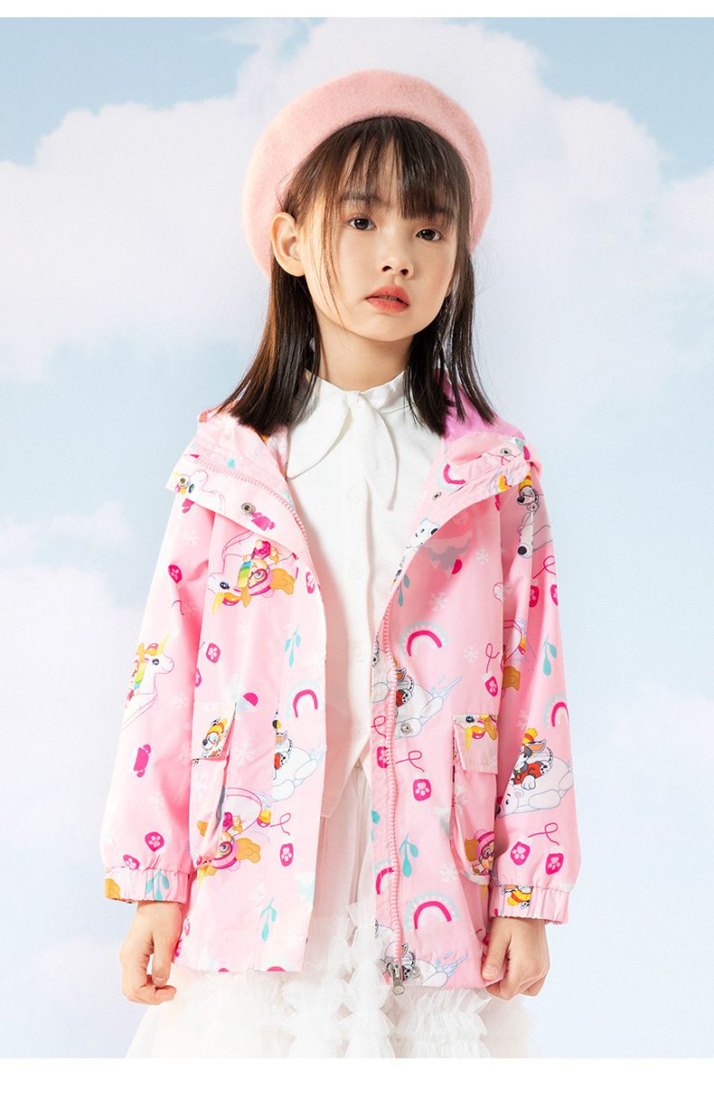 卡通汪汪隊連帽防風衝鋒外套-卡通人物天天-黃色