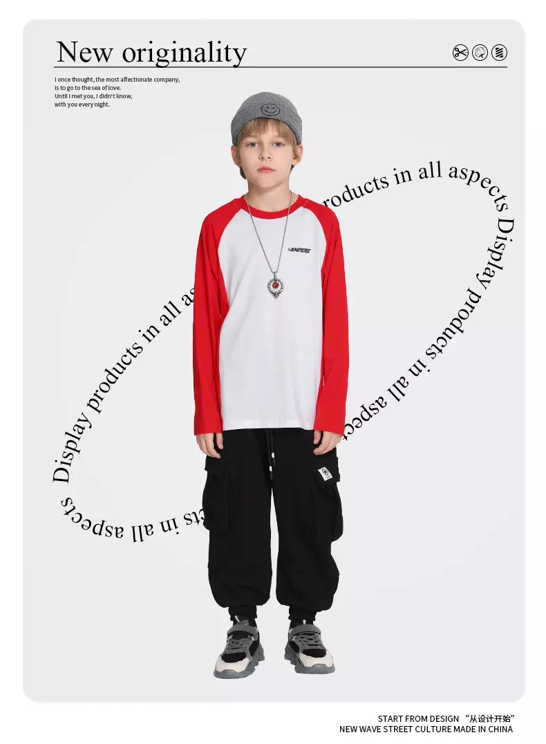 純棉基礎款長袖上衣-撞色字母-黑色