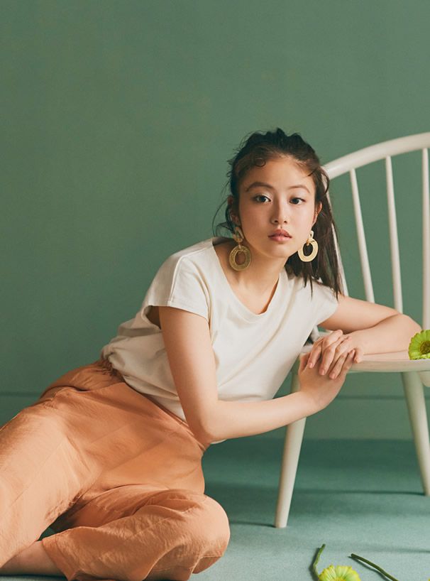 日本 GRL - 100%美國棉透氣百搭短袖上衣-杏