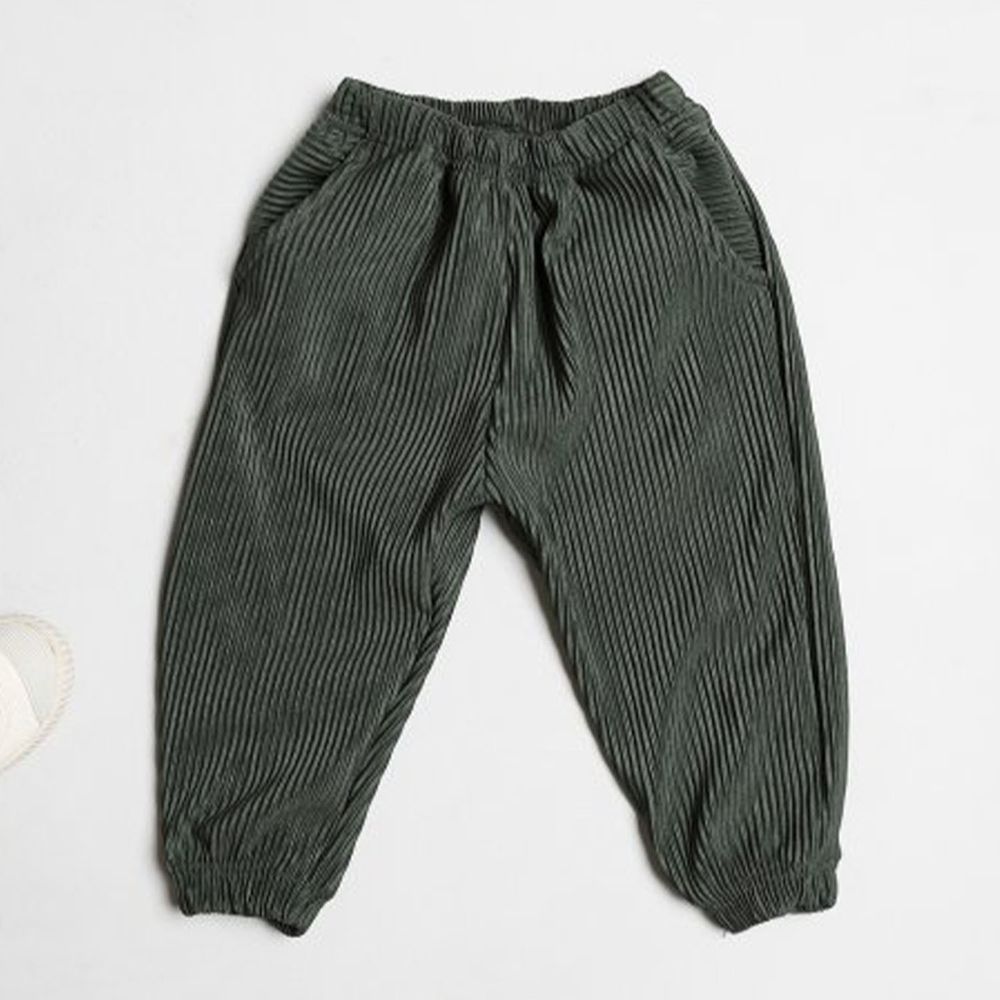 韓國 Dream Baby - 雙口袋皺折縮口褲-深綠