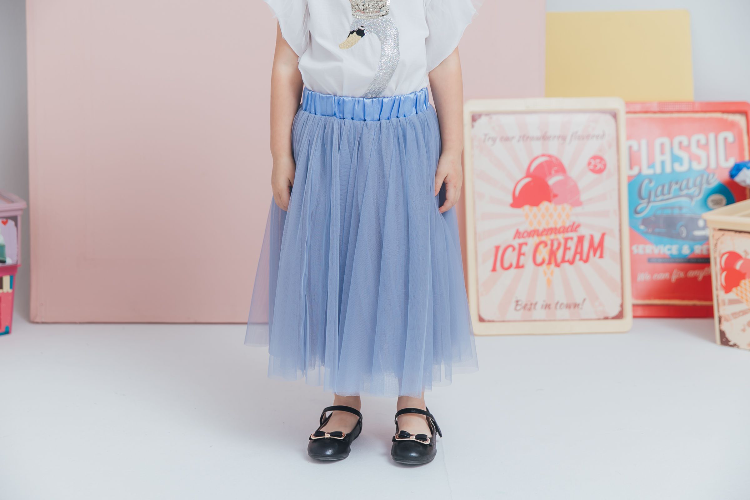 Peachy - 北鼻款*獨家訂製綿柔法式浪漫三層蓬紗裙-三層蓬版-仙杜瑞拉藍