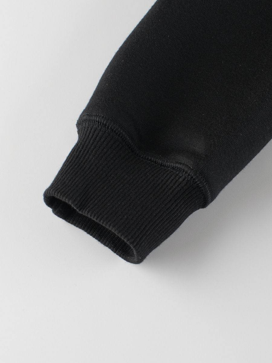 (大童)加絨圓領長袖上衣/大學T-可愛兔兔-黑色