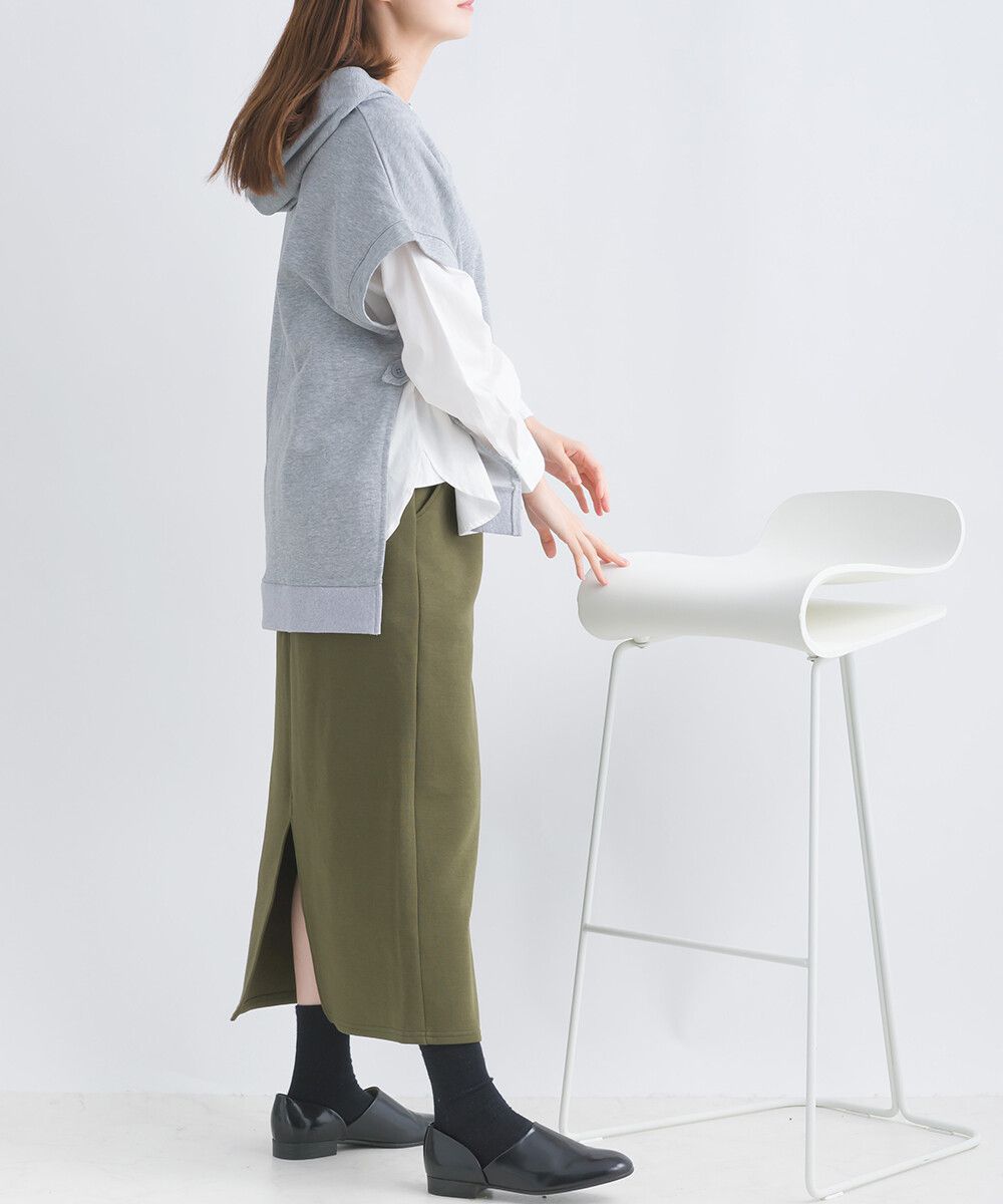 日本女裝代購 - 俐落腰綁帶彈性開叉長裙-軍綠