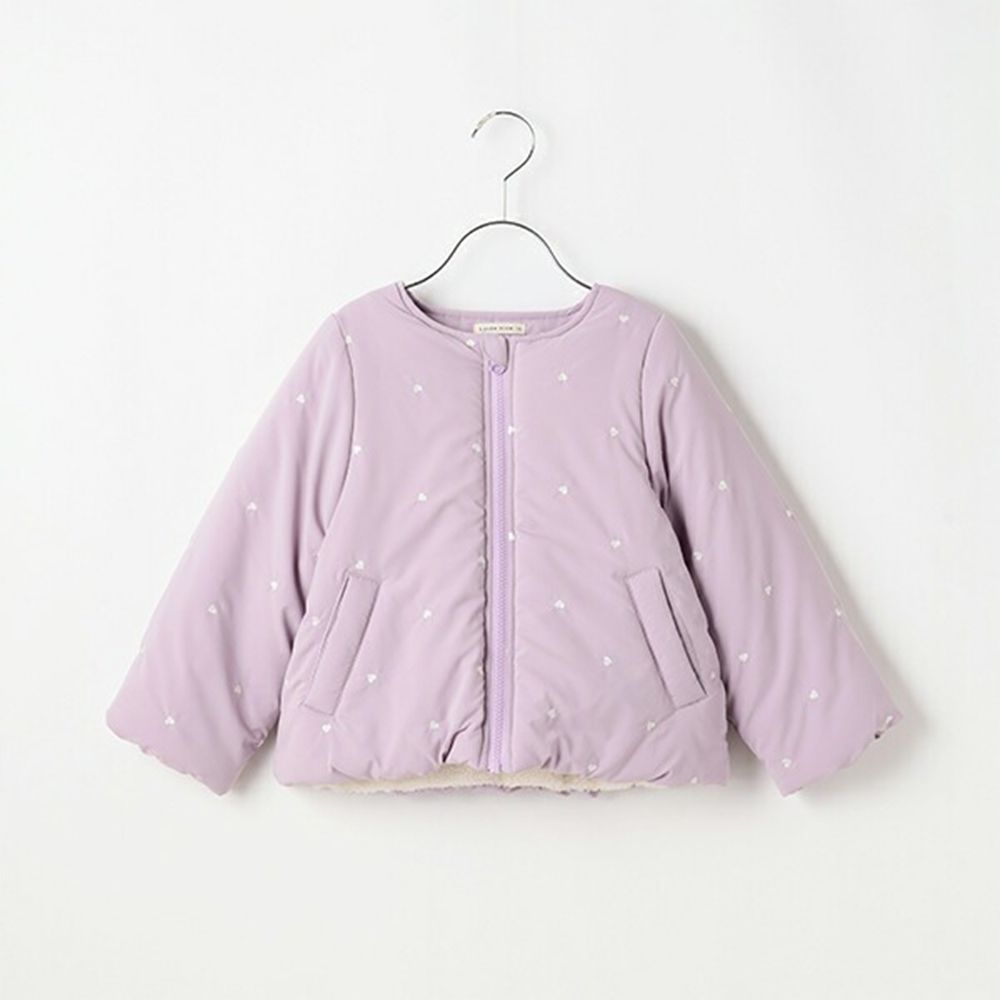 甜心刺繡無領鋪棉保暖外套-愛心-薰衣草