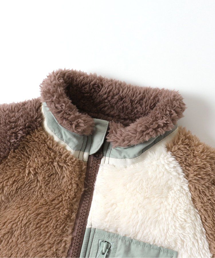 日本 apres les cours - 蓬鬆拼接風多彩絨毛外套-摩卡系