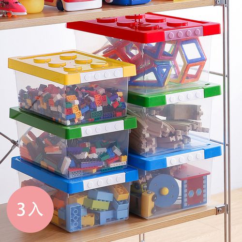 日本霜山 - 樂高可疊式積木玩具收納盒-9L-3入-紅