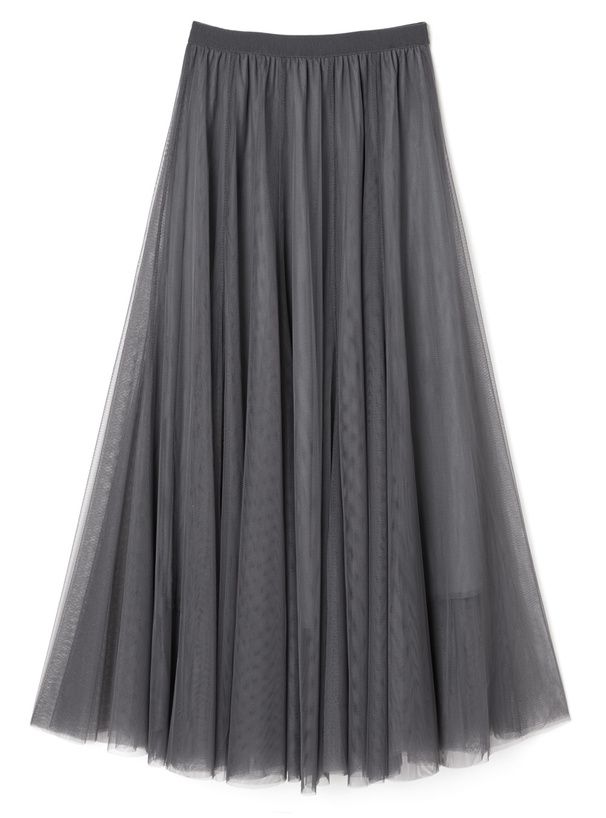 日本 GRL - 飄逸顯瘦雙層傘紗裙-灰摩卡 (M)