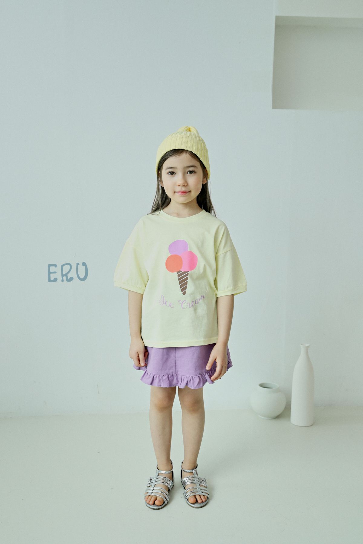 韓國 ERU - 三色冰淇淋印花T-白