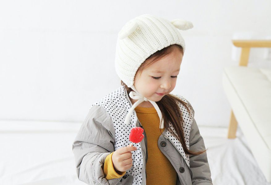 韓國 Babyblee - 小熊耳朵針織毛線帽-黑 (FREE)