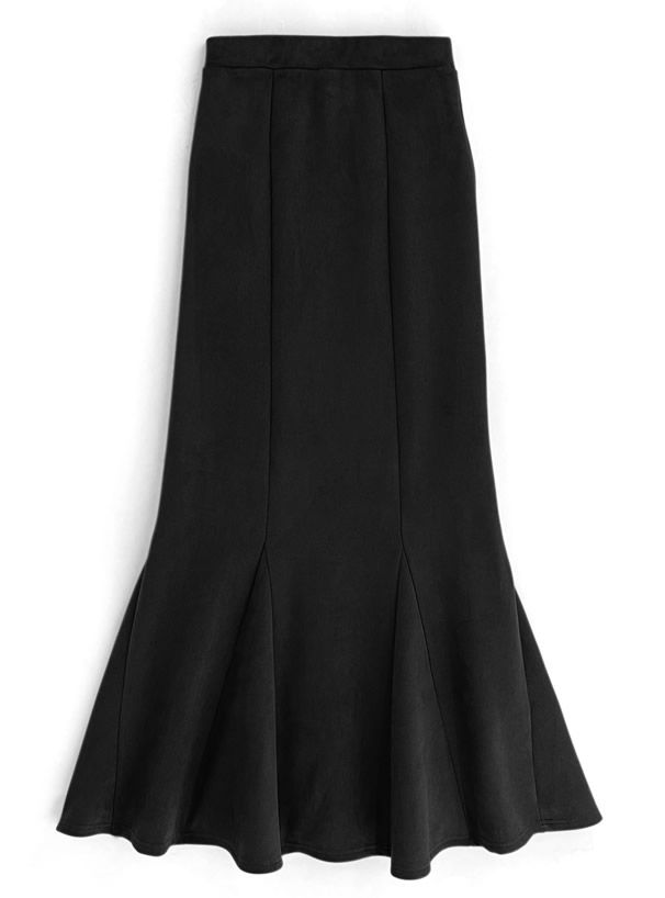 日本 GRL - 經典麂皮感修身魚尾裙-深灰