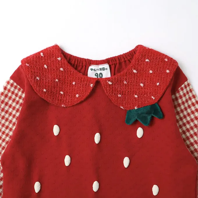 日本 ZOOLAND - 水果樂園 可愛草莓領口長袖上衣-粉紅