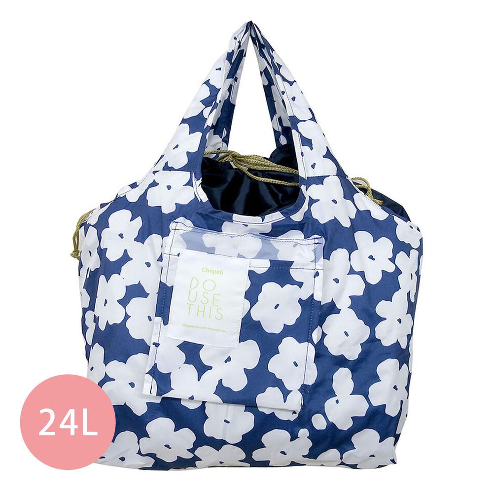 日本 Chepeli - 超大容量保冷購物袋(可折疊收納)-夏日花園-深藍-24L/耐重15kg