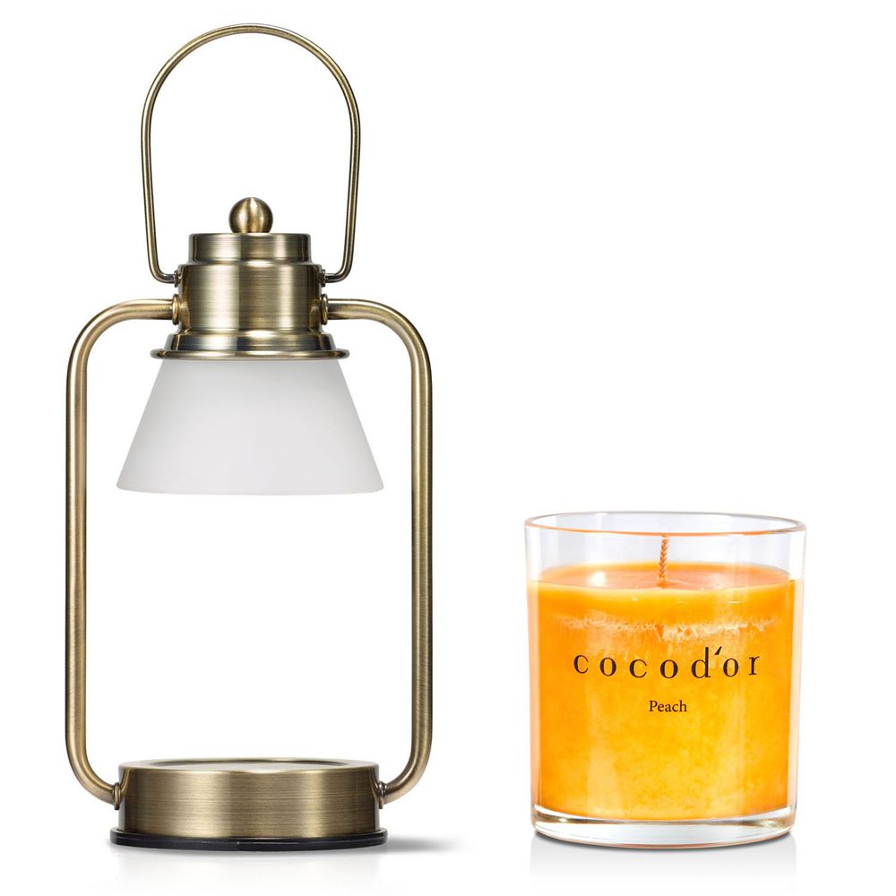 韓國 cocodor - 融燭燈香氛療癒1+1超值組-小型融燭燈-金色*1+香氛蠟燭-蜜桃-130g*1