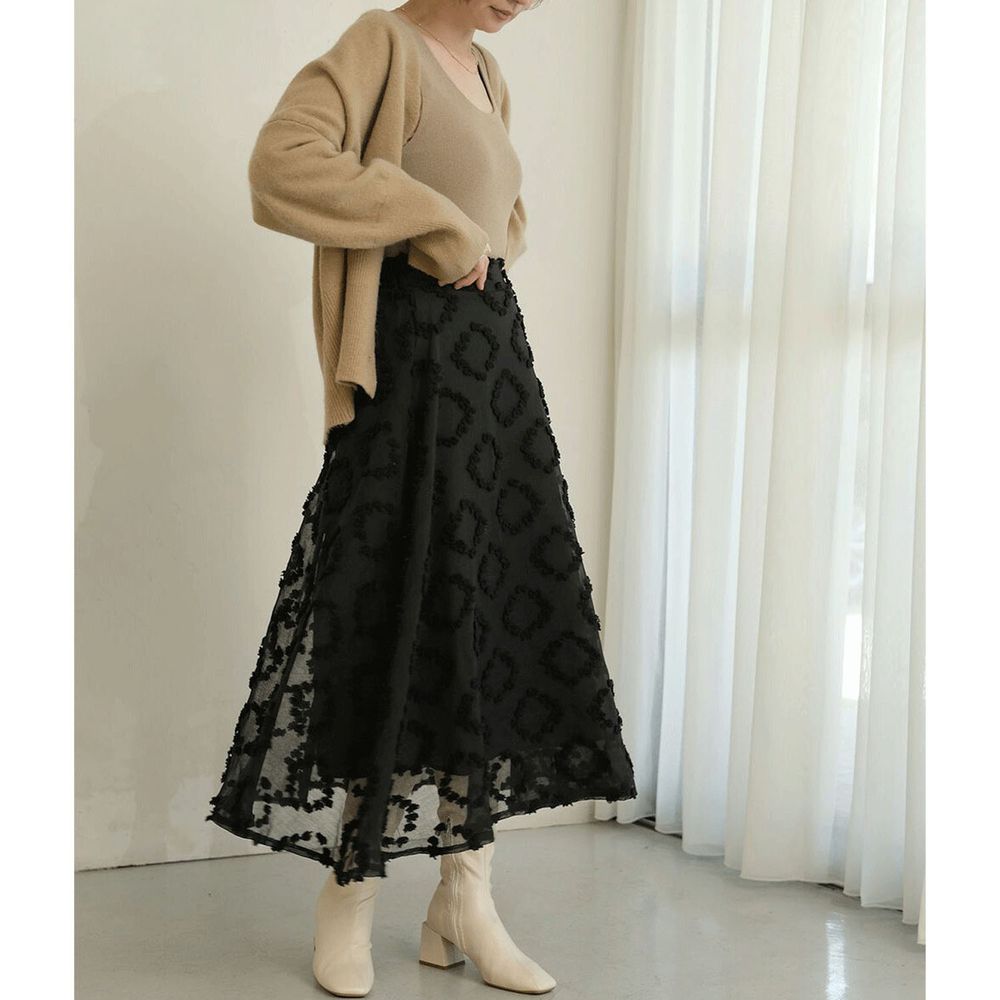日本 Bou Jeloud - 立體幾何薄紗層次長裙-黑