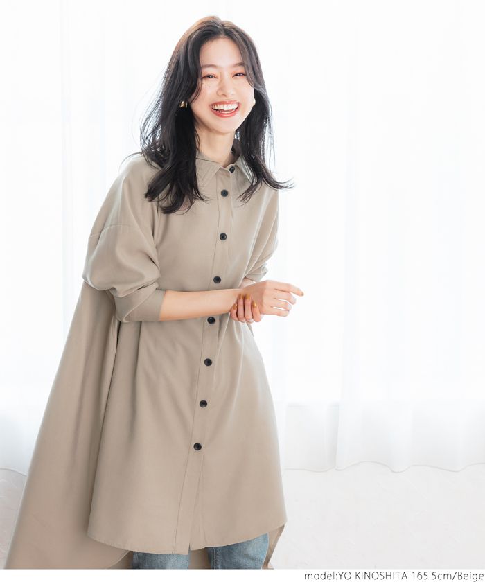 日本 COCA - 修身前短後長長版襯衫外套/洋裝-深灰