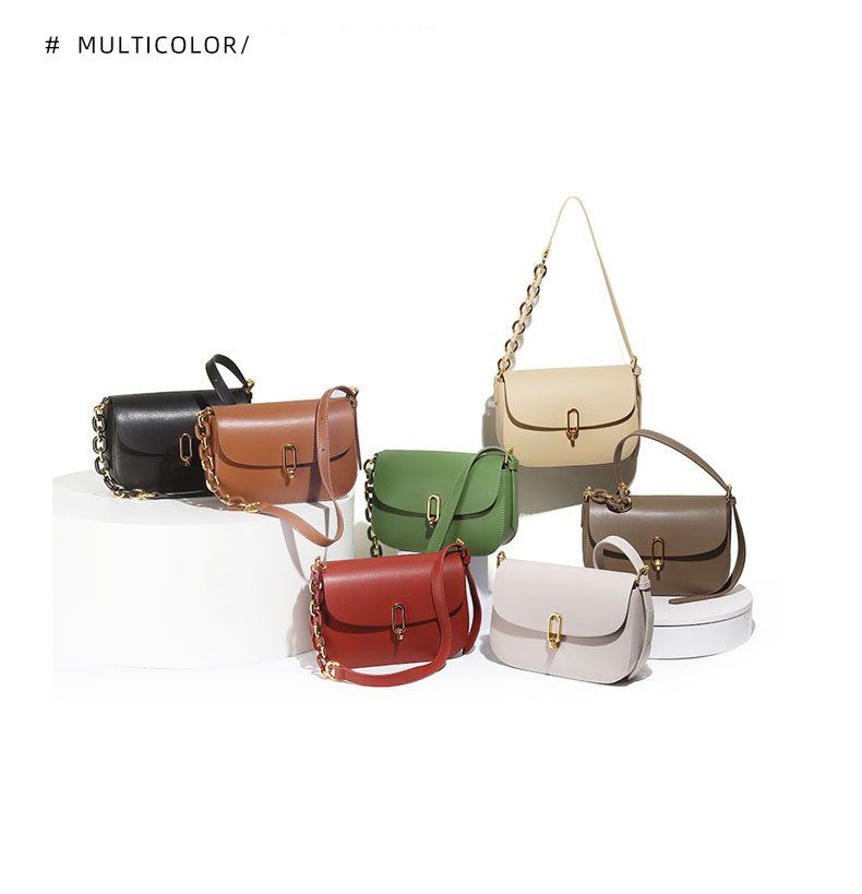 真皮時尚簡約單肩/斜跨馬鞍包-黑色 (17x7x22cm)