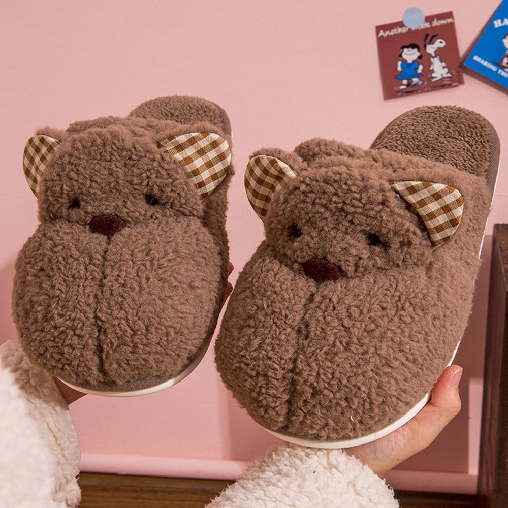 毛毛保暖室內拖鞋-棕色小熊