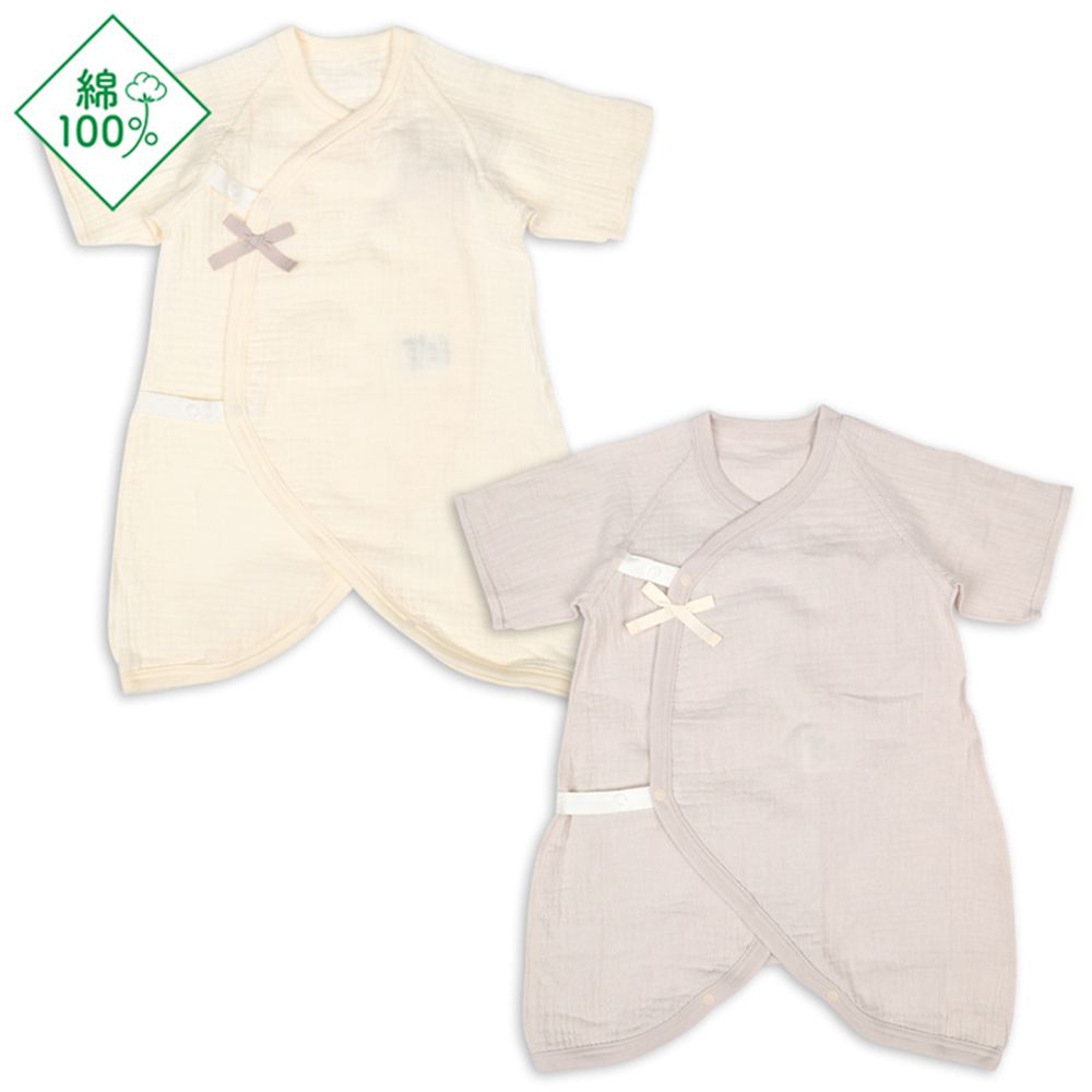7分袖蝴蝶裝2件組-按扣款 素面-淺卡其色 (50~60cm)