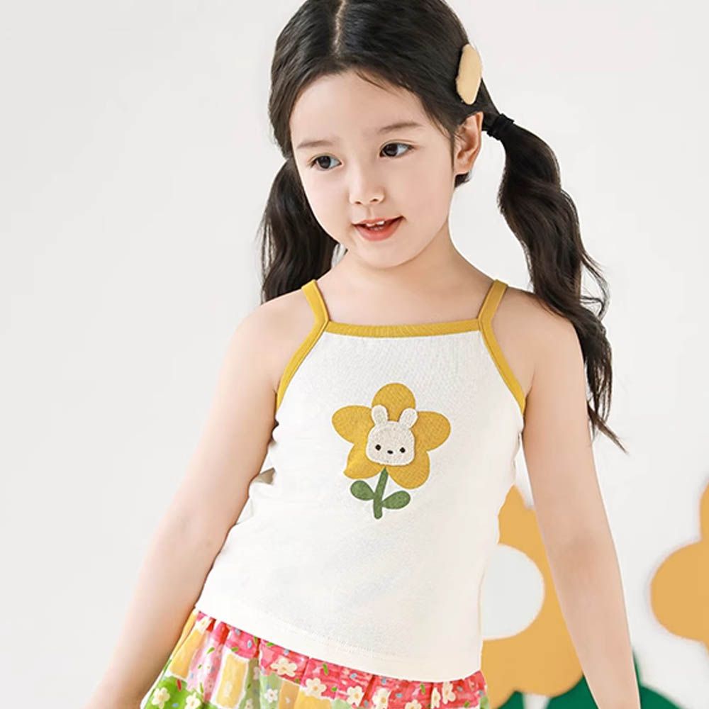 雲感彈力細肩帶背心-小花兔兔-黃色