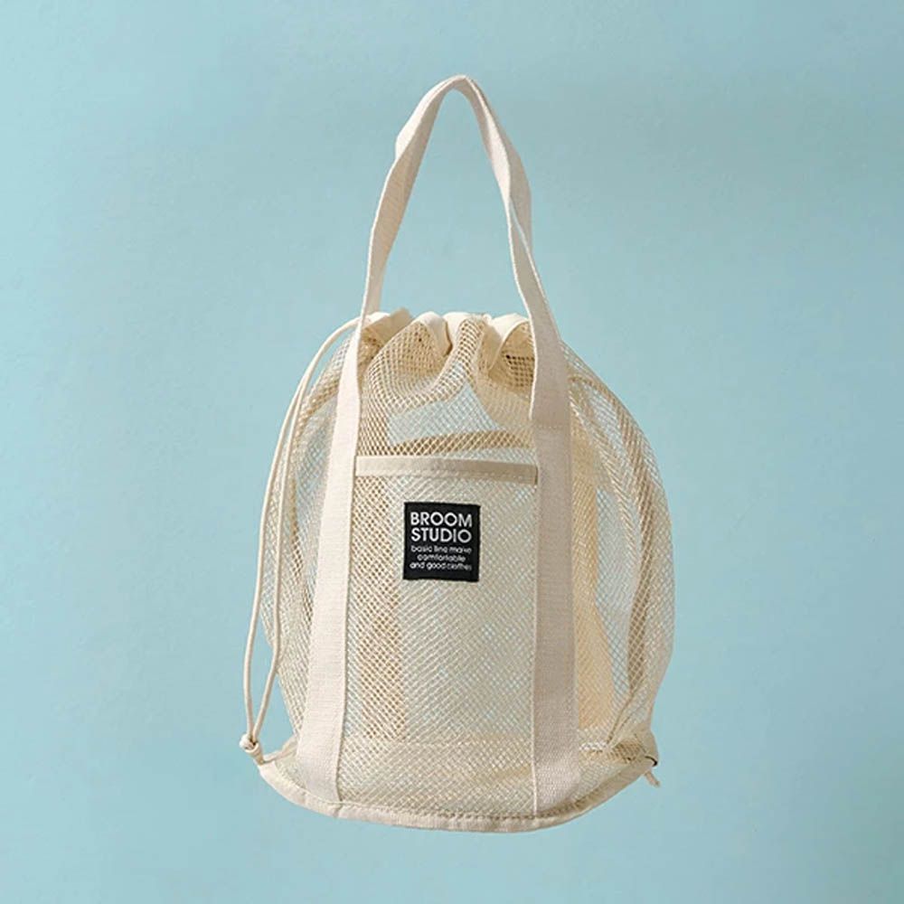 網格圓筒沙灘包/玩水包-米白 (33x22x22cm)