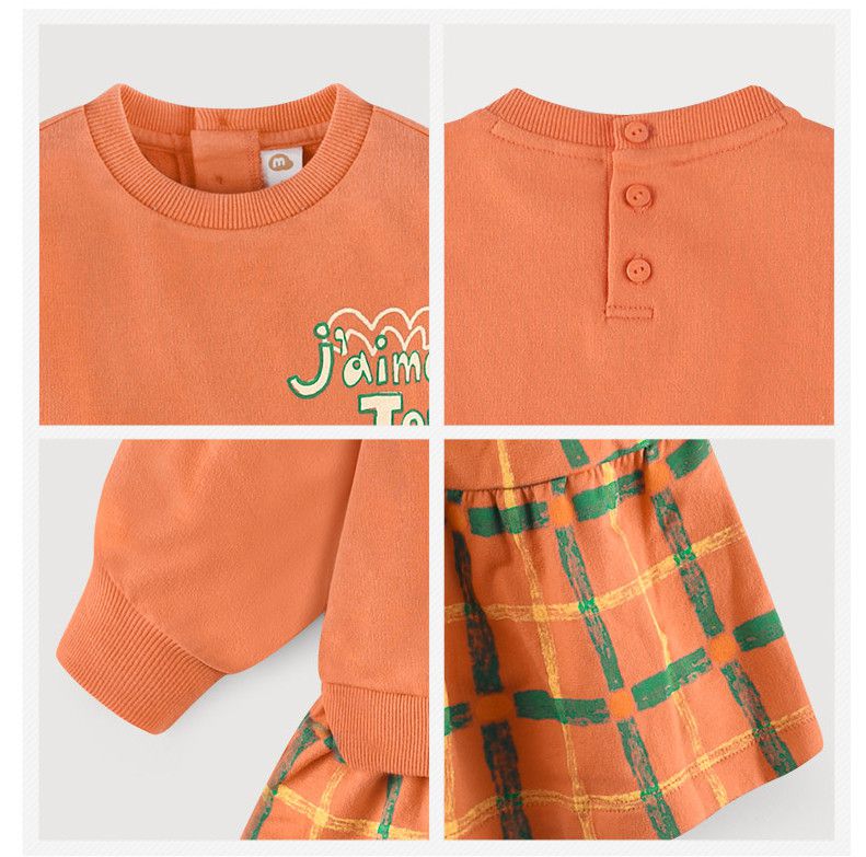 韓國 milk mile - 假兩件格子裙拼接洋裝-橘