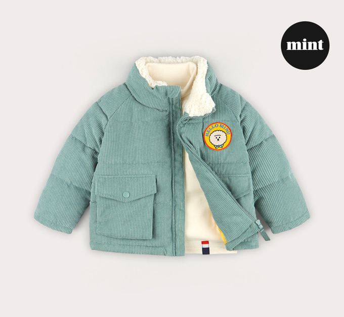 韓國 HEJMINI - 狗狗好朋友燈芯絨立領拉鍊外套-淺紫