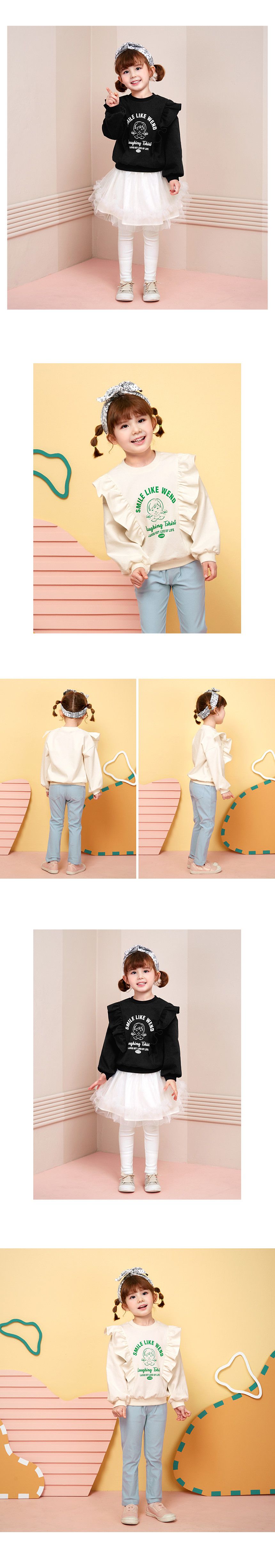 韓國 WALTON kids - 漫畫女孩荷葉裝飾上衣(附髮飾)-黑