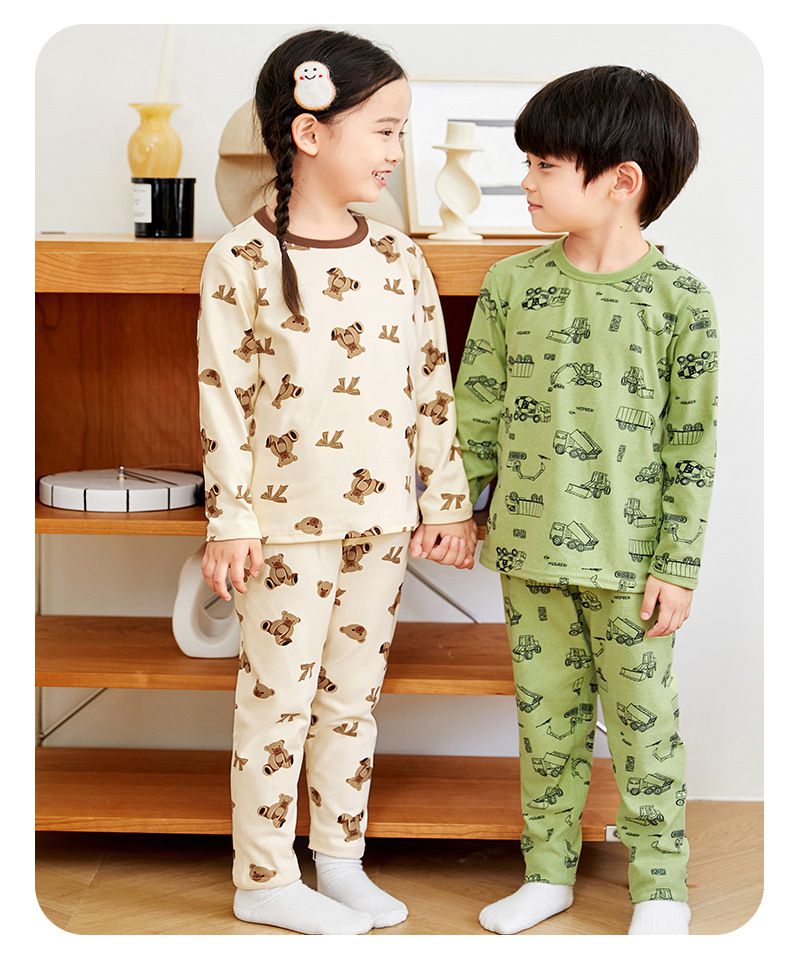 圓領無痕薄絨長袖家居服套裝-條紋-黑色