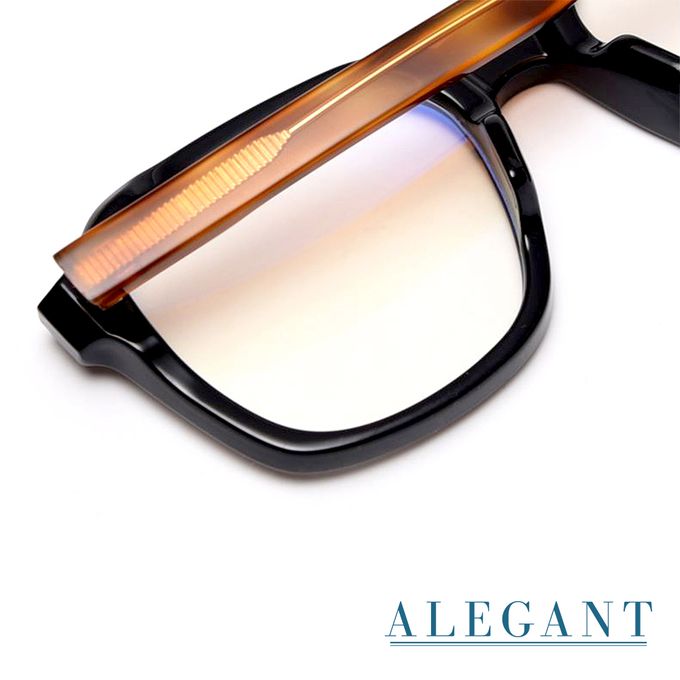 ALEGANT - 經典質感海曜黑威靈頓框插芯設計板材UV400濾藍光眼鏡