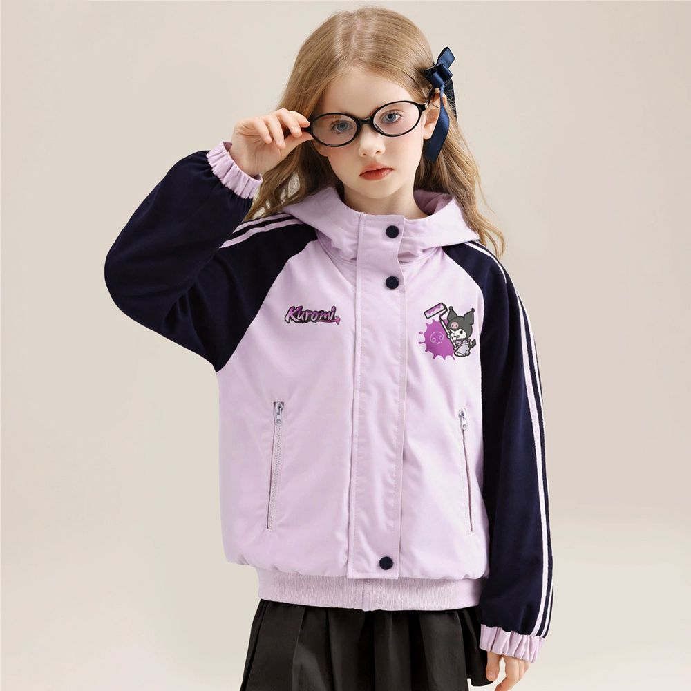 甜酷立領撞色連帽外套-卡通人物酷洛米-粉紫