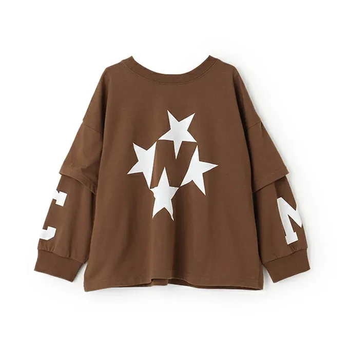 日本 b-ROOM - 正反兩穿 吸水速乾數字印花長袖上衣-咖啡