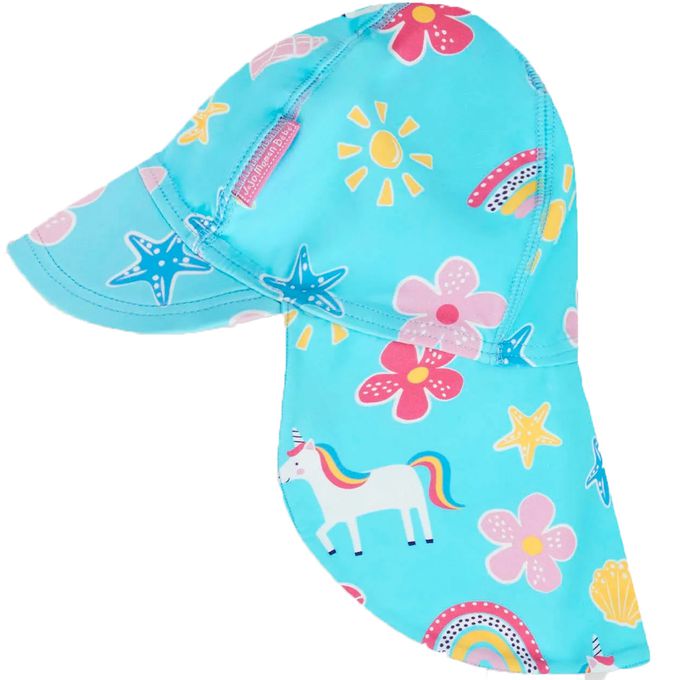 英國 JoJo Maman BeBe - 嬰幼兒/兒童泳裝戲水UPF50+防曬護頸遮陽帽-童話世界