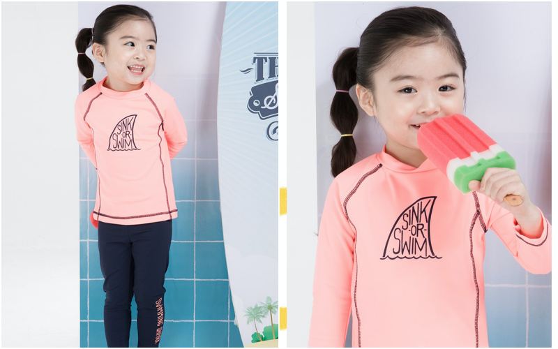 韓國 Ppippilong - (抗UV)防曬泳裝2件組-粉紅帆船