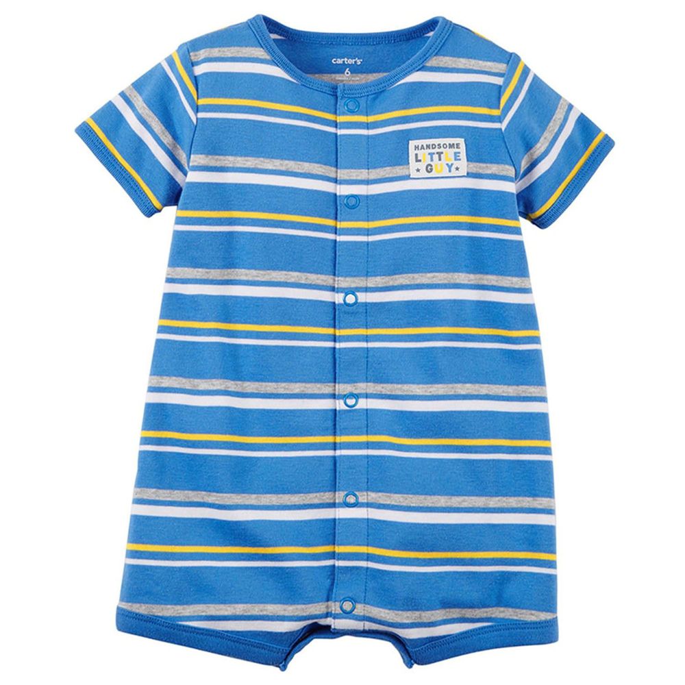 美國 Carter's - 嬰幼兒短袖連身衣-藍黃線條
