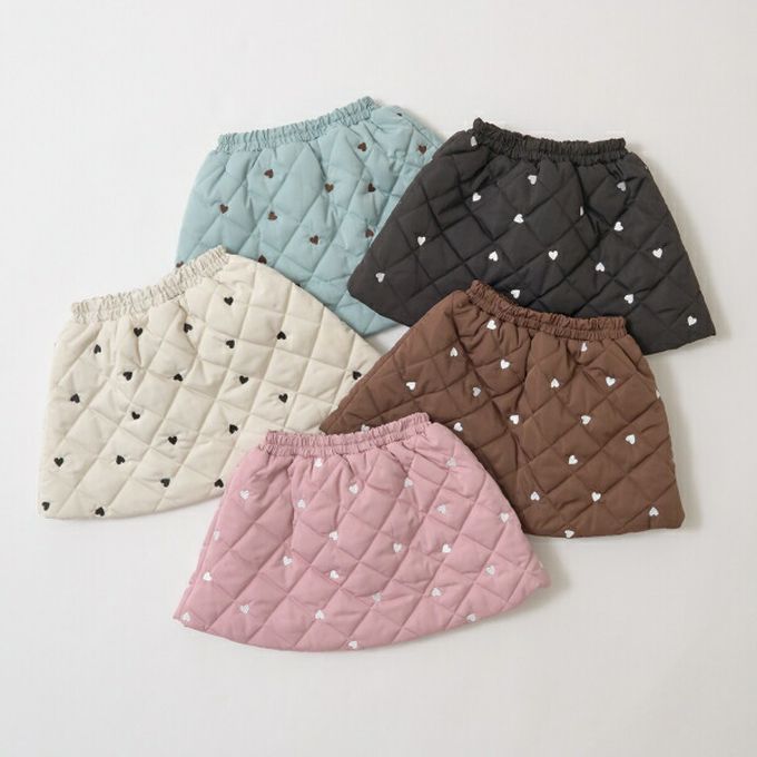 日本 Lycee mine - 滿版愛心俏麗絎縫褲裙-咖啡