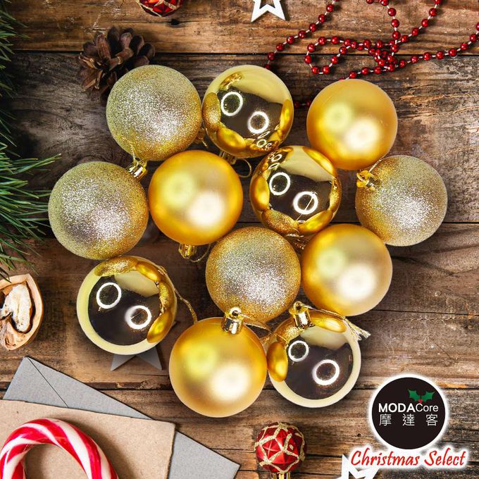 MODACore 摩達客 - 摩達客耶誕-60mm(6CM)霧亮混款電鍍球24入吊飾組(金色系) 聖誕樹裝飾球飾掛飾
