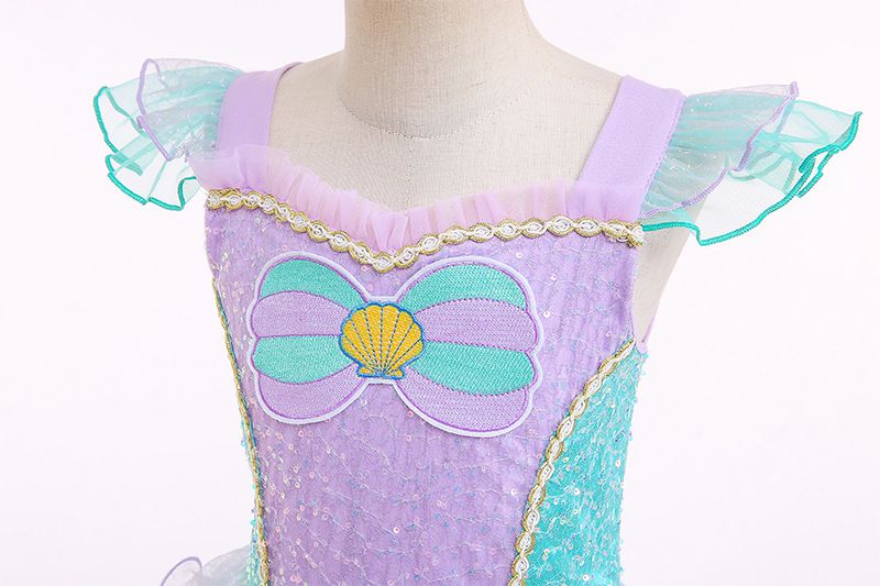無袖造型萌萌連身公主裙-卡通人物-美人魚-藍綠+紫