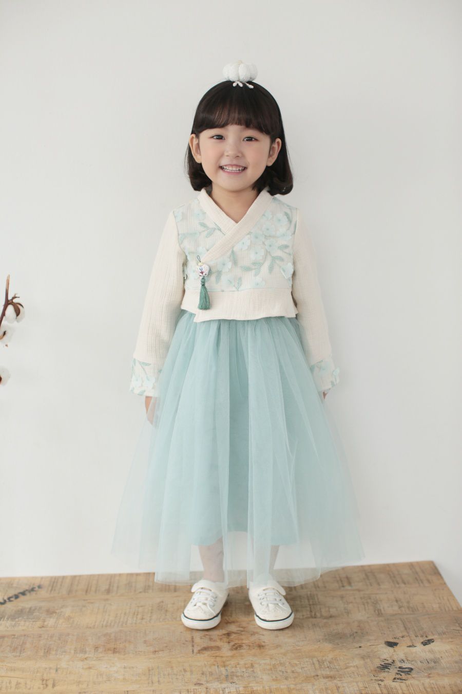 韓國 Dalla - 片片花朵流蘇2件式生活韓服-薄荷綠