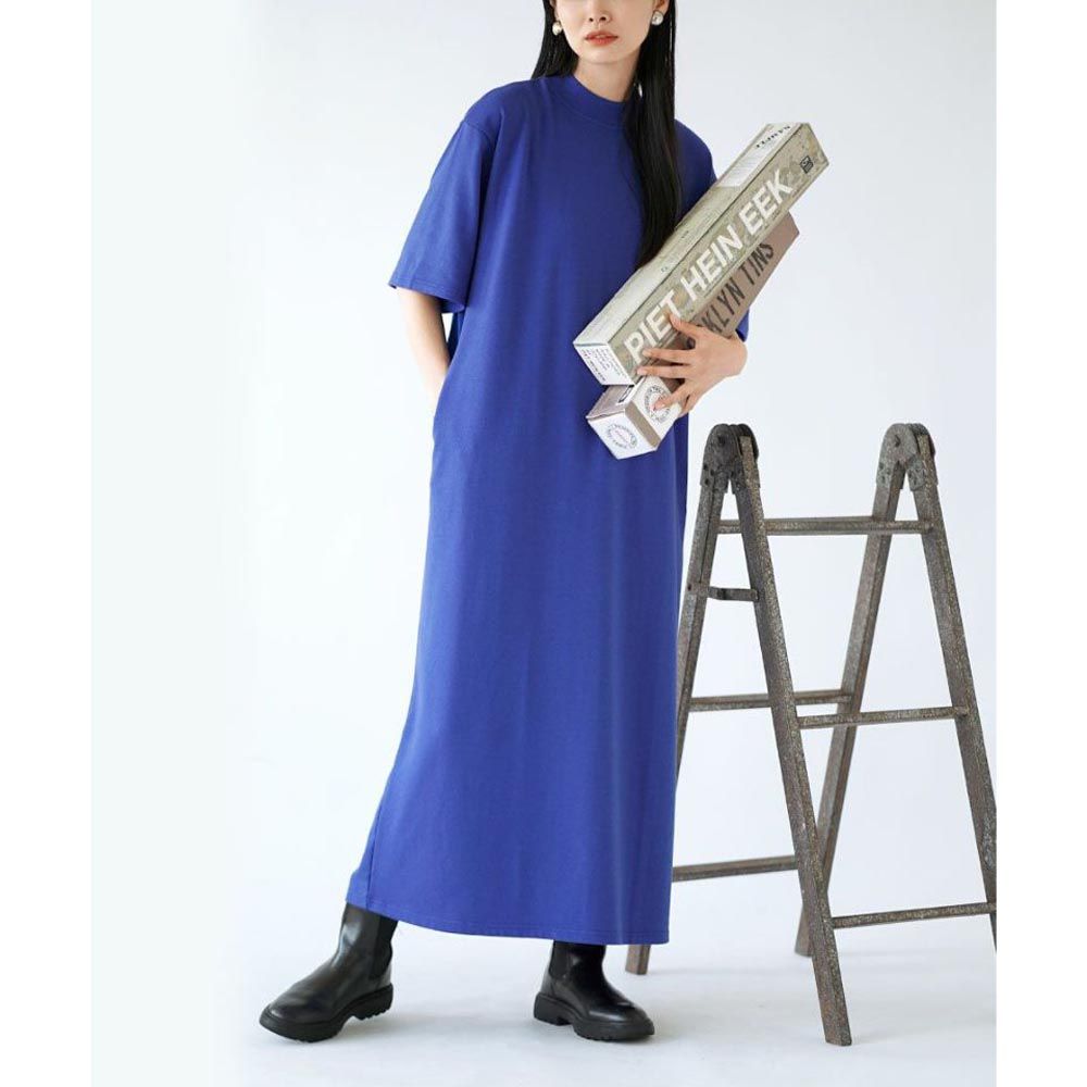 日本 zootie - konare裏毛 百搭圓領五分袖洋裝-寶藍