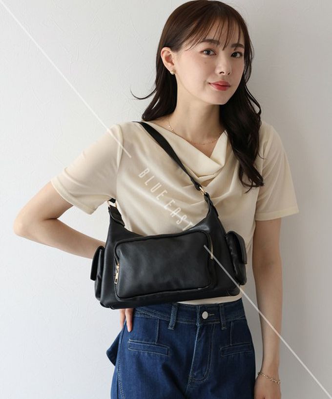 日本 BLUE EAST - 復古時尚多口袋迷你肩背包-黑