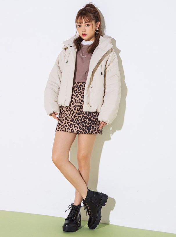 日本 GRL - 鋪綿澎澎連帽外套-前短後長-灰杏