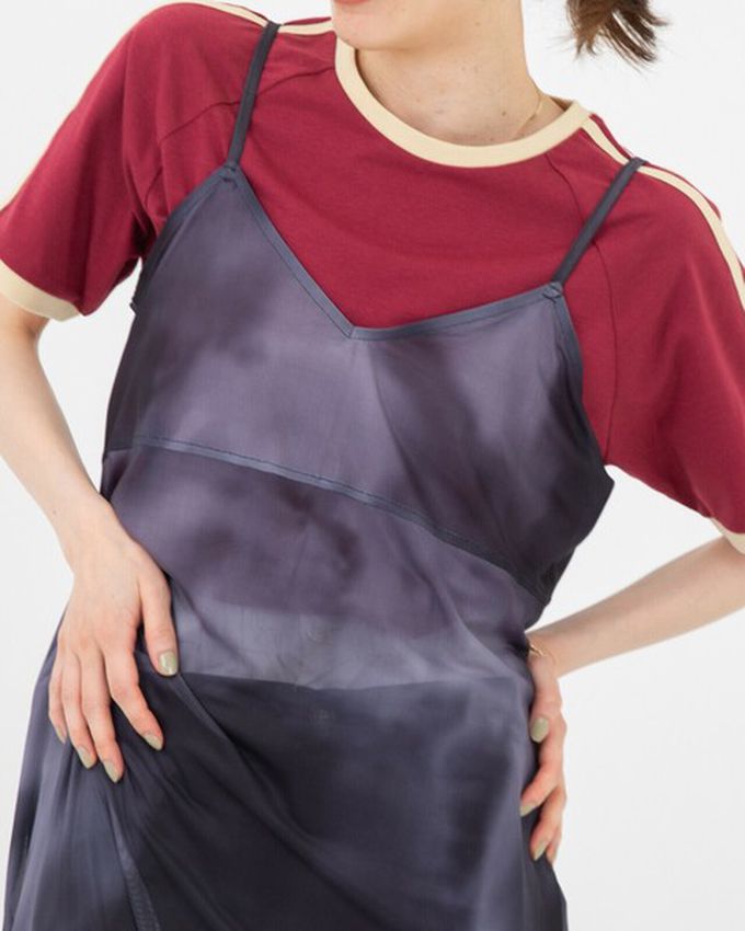 日本 gleam - 穿搭有型 暈染透膚細肩帶洋裝-橘系