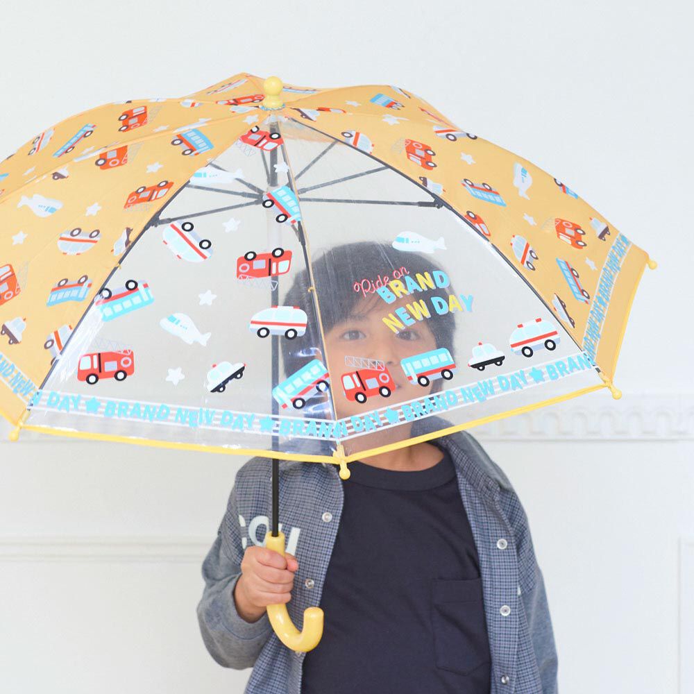 日本中谷 - 透明窗設計兒童雨傘/直傘-工具車們-萊姆黃 (45cm(身高105-115cm))
