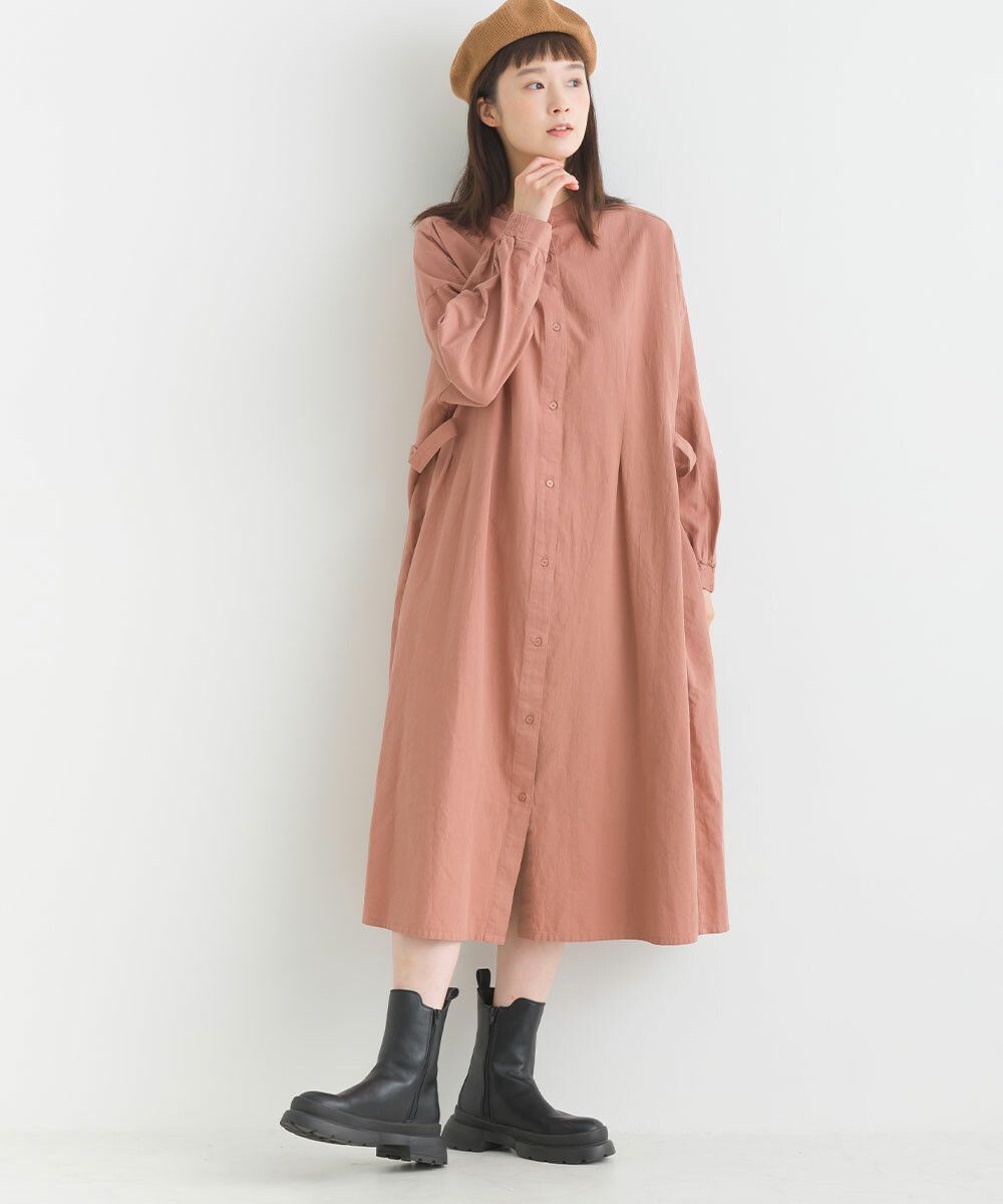 日本女裝代購 - 文藝少女小立領長袖洋裝-珊瑚粉