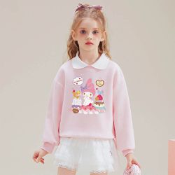 人氣卡通 - 撞色翻領長袖上衣/大學T-卡通人物美樂蒂-粉色