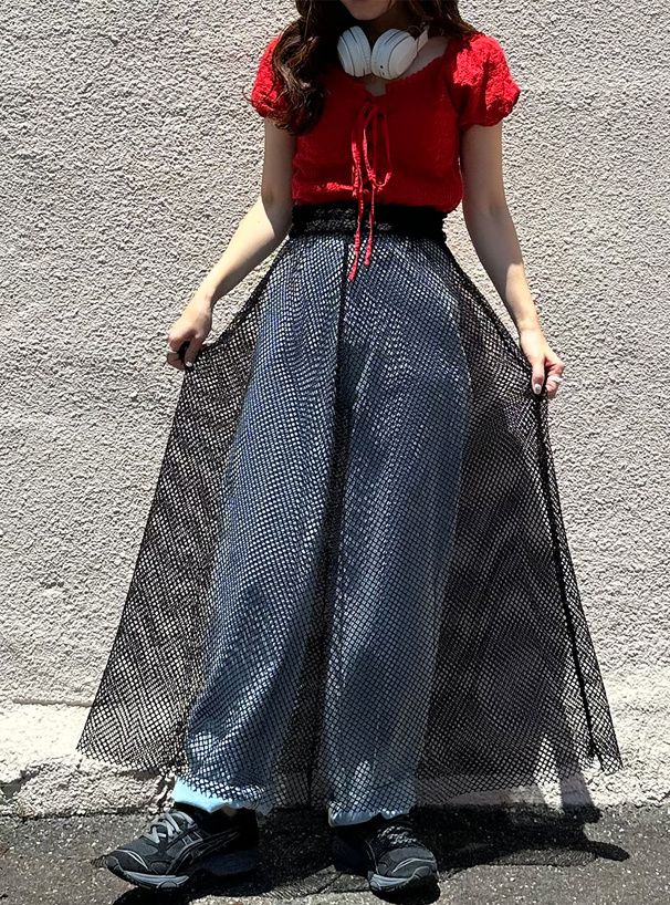 日本 GRL - 酷甜網紗拼接飄逸長裙-米杏 (F)