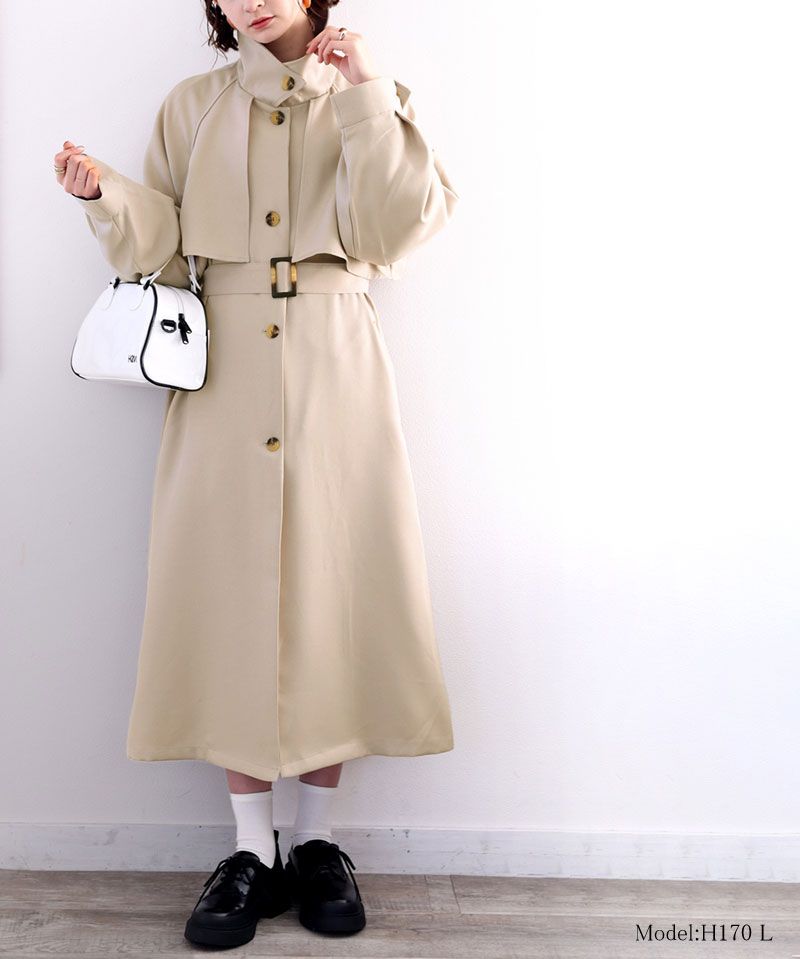 日本 Classical Elf - 復古立領收腰長版風衣-摩卡